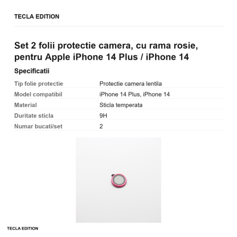 Set 2 folii protectie camera, cu rama rosie, pentru Apple iPhone 14 Plus / iPhone 14 [2]