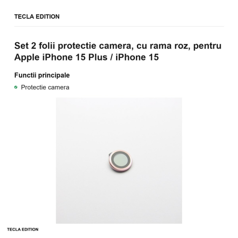 Set 2 folii protectie camera, cu rama roz, pentru Apple iPhone 15 Plus / iPhone 15 [1]