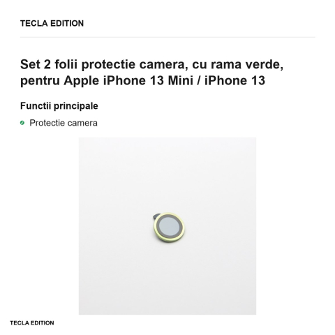 Set 2 folii protectie camera, cu rama verde, pentru Apple iPhone 13 Mini / iPhone 13 [1]