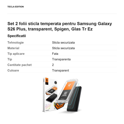 Set 2 folii sticla temperata pentru Samsung Galaxy S26 Plus, transparent, Spigen, Glas Tr Ez [2]