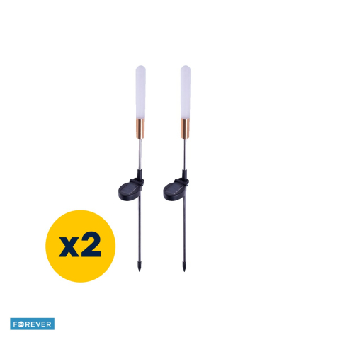 Lampi solare - Set 2 Lampe solare LED Forever Light cristal FLS-72, lumina calda 3000K, acumulator 600 mAh, panou solar policristalin, dimensiuni 670 x 580 x 500mm, lungimea tijei 34cm, material otel, acril, ABS