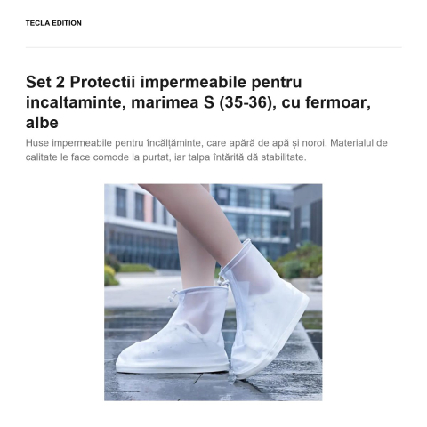 Set 2 Protectii impermeabile pentru incaltaminte, marimea S (35-36), cu fermoar, albe [1]
