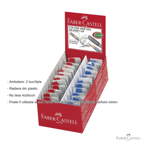 Set 2 radiere capac Faber-Castell Grip 2001, pentru creioane grafit, rosie si albastra [1]
