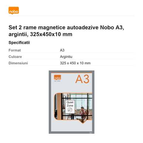 Set 2 rame magnetice autoadezive Nobo A3, argintii, 325x450x10 mm [2]
