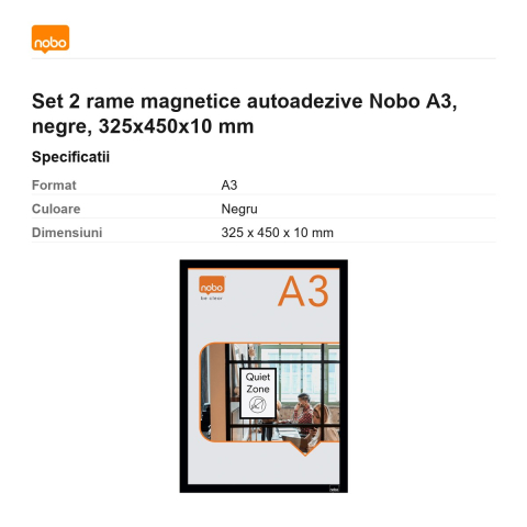 Set 2 rame magnetice autoadezive Nobo A3, negre, 325x450x10 mm [2]