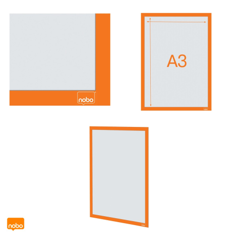 Set 2 rame magnetice autoadezive Nobo A3, portocalii, 325x450x10 mm [4]