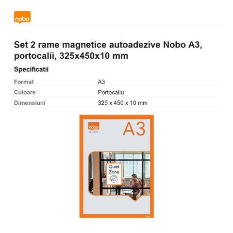 Set 2 rame magnetice autoadezive Nobo A3, portocalii, 325x450x10 mm [2]