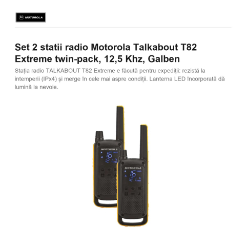 Set 2 statii radio Motorola Talkabout T82 Extreme twin-pack, 12,5 Khz, Galben [1]