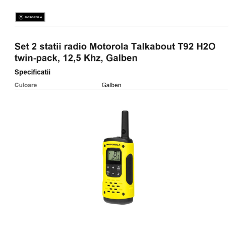 Set 2 statii radio Motorola Talkabout T92 H2O twin-pack, 12,5 Khz, Galben [2]
