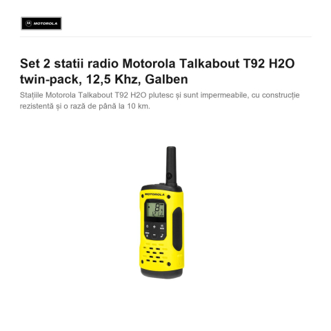 Set 2 statii radio Motorola Talkabout T92 H2O twin-pack, 12,5 Khz, Galben [1]