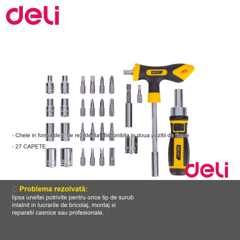 Set 2 surubelnite cu 27 capete interschimbabile Deli, otel crom-vanadiu, maner PP+TPR antiderapant [1]