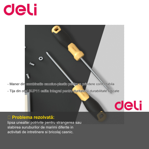 Set 2 surubelnite Deli, marimi diverse, maner cauciuc-plastic ergonomic, pentru uz general [1]