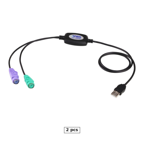 Conectica IT - Set 2 x adaptor PS/2 la USB ATEN UC10KM pentru tastatura si mouse, cablu 90 cm, alimentare din portul USB, compatibil cu switch-uri KVM, UC10KM-AT