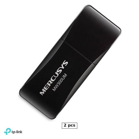 Periferice IT - Set 2 x adaptor USB Wi-Fi 4 mini Mercusys MW300UM, N300, 2.4 GHz, USB 2.0, antena interna, compatibil Windows 11/10/8.1/8/7/XP, MW300UM