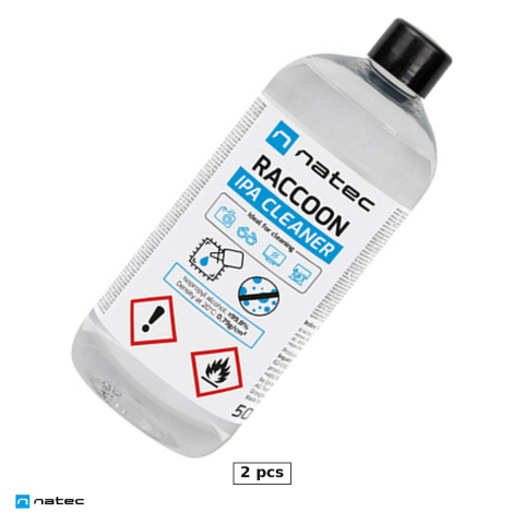 Menaj - Set 2 x alcool izopropilic Natec Raccoon IPA Cleaner pentru curatarea electronicelor, 500 ml, puritate minimum 99,8%, flacon din plastic, NSC-2453
