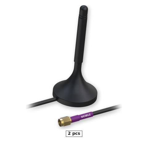 Antene - Set 2 x antena mobila LTE cu baza magnetica Teltonika, 699-868 si 1850-2690 MHz, 1 dBi, conector SMA tata, cablu RG174 de 3 m, IP40, PR1KS210