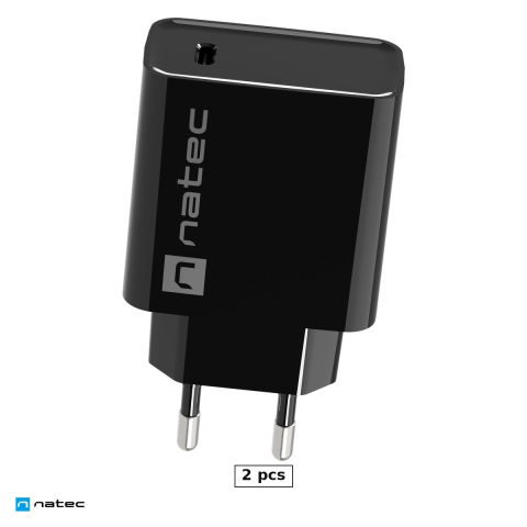 Priza retea - Set 2 x incarcator de retea Natec Ribera, 1 port USB-C, 20 W, Power Delivery 3.0, Quick Charge 3.0, Samsung AFC, PPS, negru, NUC-2060