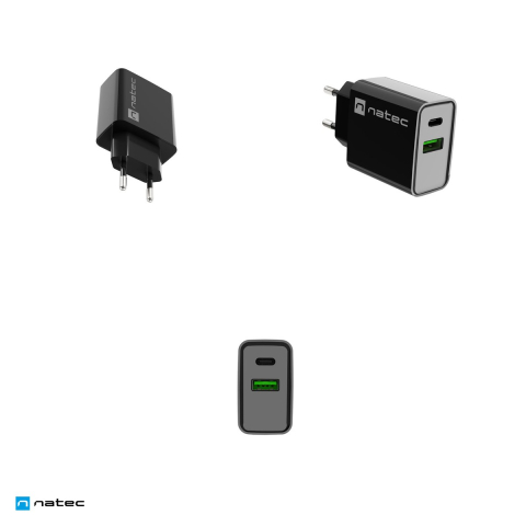 Set 2 x incarcator de retea Natec Ribera, 1 x USB-A si 1 x USB-C, 20 W, Power Delivery 3.0, Quick Charge 3.0, carcasa din plastic autostingibil, negru, NUC-2062 [4]
