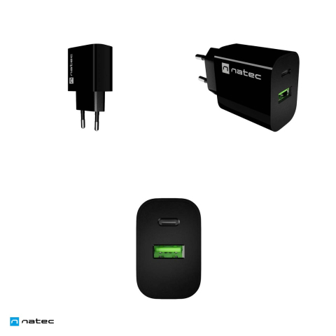 Set 2 x incarcator de retea Natec Ribera, 1 x USB-A si 1 x USB-C, 20 W, Power Delivery 3.0, Quick Charge 3.0, compatibil Apple 2.4A, negru, NUC-2397 [4]