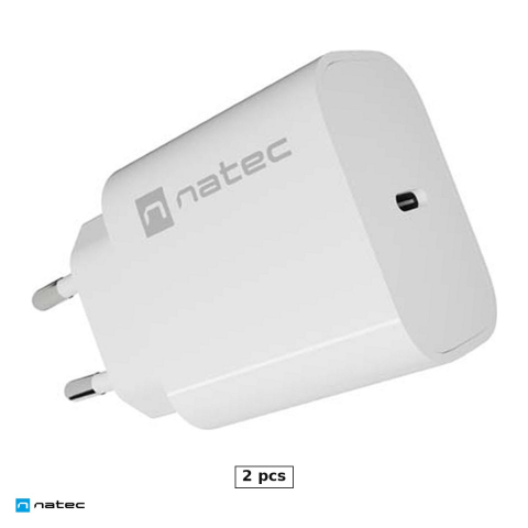 Priza retea - Set 2 x incarcator de retea Natec Ribera 1 x USB-C, 20 W, Power Delivery 3.0 si PPS, alb, NUC-2394