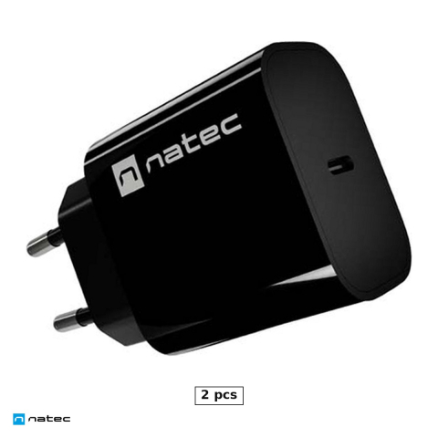 Priza retea - Set 2 x incarcator de retea Natec Ribera 1 x USB-C, 20 W, Power Delivery 3.0 si PPS, negru, NUC-2395