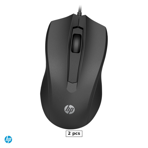 Mouse USB - Set 2 x mouse cu fir HP 105, USB-A, senzor optic 1600 DPI, 3 butoane, design ambidextru, negru, 822M9UT