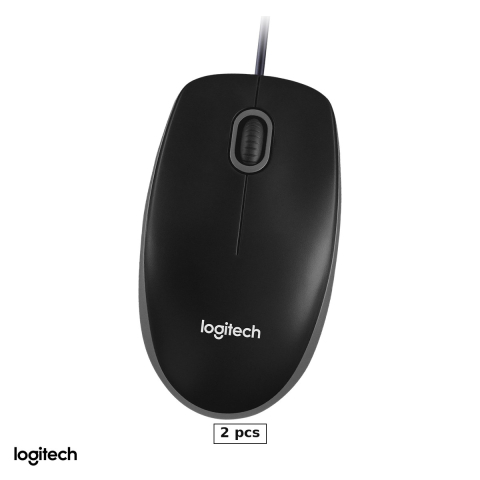 Mouse USB - Set 2 x mouse cu fir Logitech B100, USB, cablu 180 cm, senzor optic 1000 DPI, 3 butoane, full-size, ambidextru, negru, 910-003357