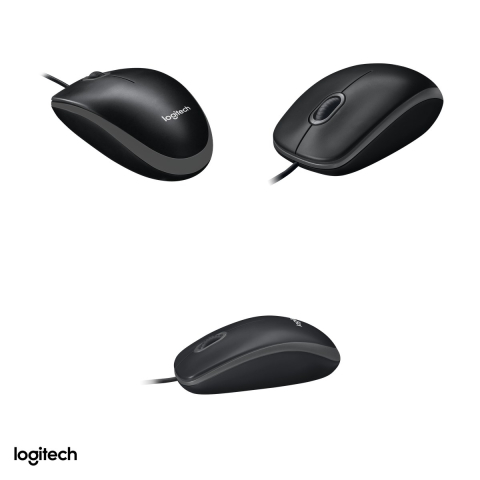 Set 2 x mouse cu fir Logitech B100, USB, cablu 180 cm, senzor optic 1000 DPI, 3 butoane, full-size, ambidextru, negru, 910-003357 [3]