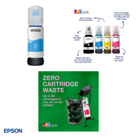 Set 2 x sticla de cerneala Epson 101 EcoTank, 70 ml, randament 6.000-6.500 pagini, pentru imprimante EcoTank, cyan, C13T03V24A [3]