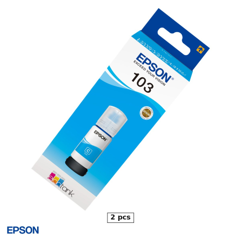 Cartuse inkjet - Set 2 x sticla de cerneala Epson 103 EcoTank, 65 ml, cerneala dye, randament 7.000-7.500 pagini, pentru imprimante EcoTank, cyan, C13T00S24A