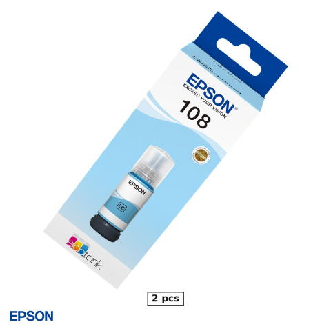 Imprimante - Set 2 x sticla de cerneala Epson 108 EcoTank, 70 ml, cerneala dye, randament 7.200 pagini, pentru L8050 si L18050, cyan deschis (Light Cyan), C13T09C54A