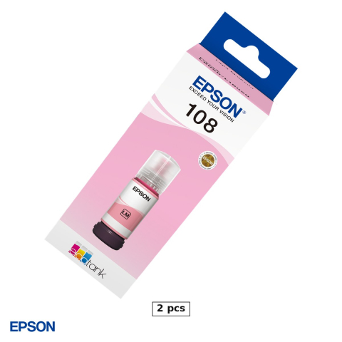 Imprimante - Set 2 x sticla de cerneala Epson 108 EcoTank, 70 ml, cerneala dye, randament 7.200 pagini, pentru L8050 si L18050, magenta deschis (Light Magenta), C13T09C64A