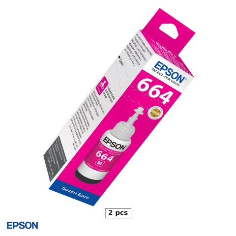Cartuse inkjet - Set 2 x sticla de cerneala Epson T6643 EcoTank, 70 ml, randament 6.500-7.500 pagini, pentru imprimante EcoTank seria L, magenta, C13T66434A