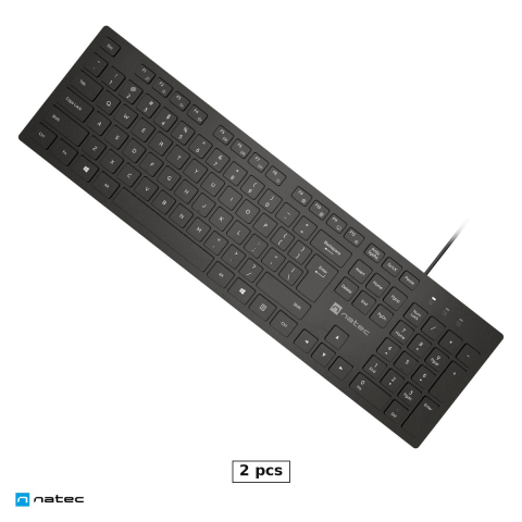 Accesorii IT - Set 2 x tastatura cu fir Natec Herring, USB, slim, 105 taste, taste chiclet silentioase, 12 taste multimedia, layout US, negru, NKL-2341