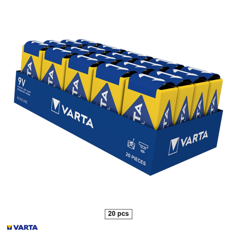 Energy - Set 20 baterii alcaline VARTA 9V 6LR61, 9 V, 48.5 x 26.5 x 17.5 mm, in cutie
