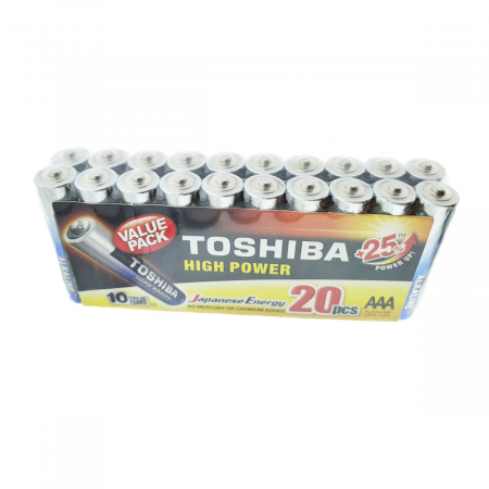 Baterii Alcaline LR03  - Set 20 baterii LR03 alcaline, Toshiba High Power AAA, 1.5V, infoliate