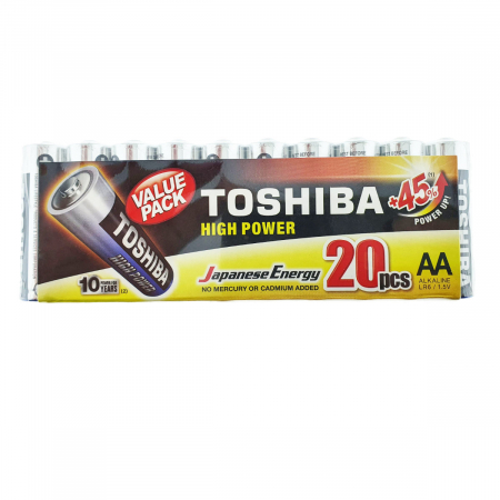 Baterii Alcaline LR06  - Set 20 baterii LR06 alcaline, Toshiba High Power AA, 1.5V, infoliate