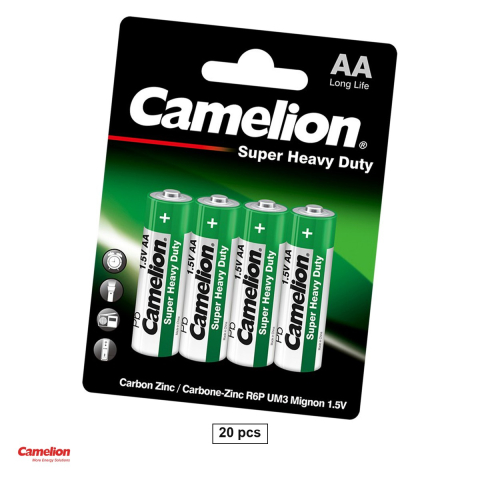 Energy - Set 20 baterii zinc carbon Camelion Super Heavy Duty AA R6, 1.5 V, 14.5 x 50.5 mm, 5 blistere a cate 4 bucati