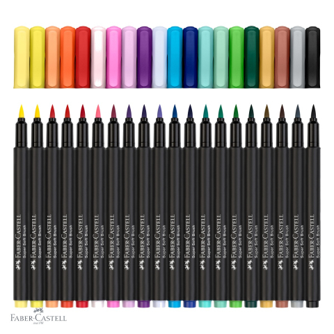 Set 20 brush pens Faber-Castell Black Edition, varf pensula moale, culori stralucitoare pentru desen si ilustratie [3]