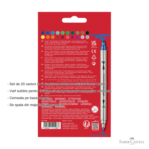 Set 20 carioci cu 2 capete Faber-Castell, efect glitter, cerneala pe baza de apa, pentru copii [1]