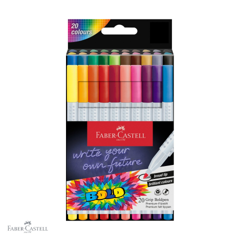 Set 20 carioci Faber-Castell Grip Boldpen, varf lat, forma ergonomica triunghiulara, pentru copii [0]