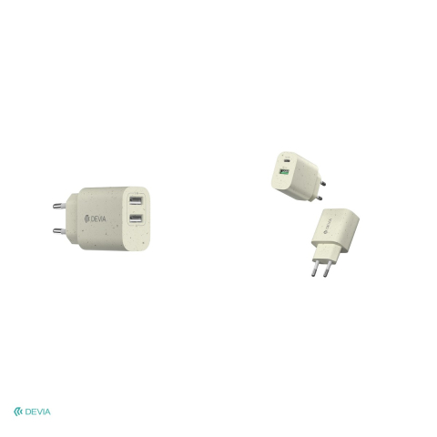Set 20 incarcatoare retea Devia model Plant Straw PD Quick Chargers, contine 5 x incarcator USB-C 20W, 10 x incarcator cu porturi USB-C si USB-A 20W, 5 x incarcator cu 2 porturi USB-A 2.4A,  bej [4]