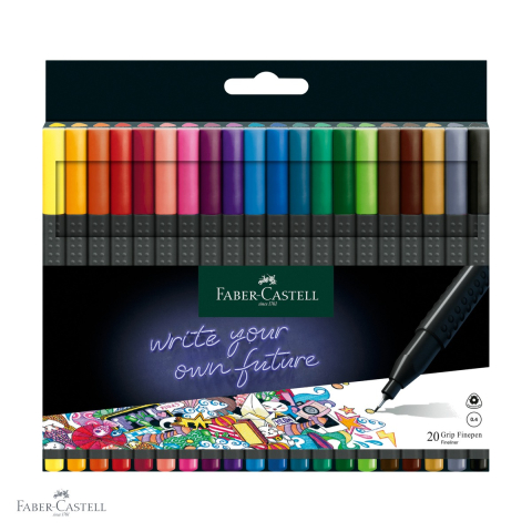 Linere - Set 20 linere Faber-Castell Grip 0.4 mm, forma ergonomica triunghiulara, cerneala lavabila