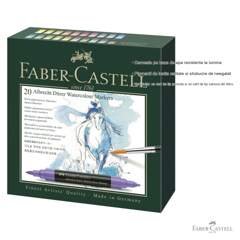Set 20 markere acuarela Faber-Castell Albrecht Durer, varf dublu pensula si fetru, pentru schite si pictura [2]
