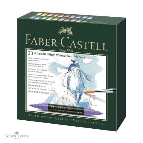 Markere si instrumente de desen artistic - Set 20 markere acuarela Faber-Castell Albrecht Durer, varf dublu pensula si fetru, pentru schite si pictura