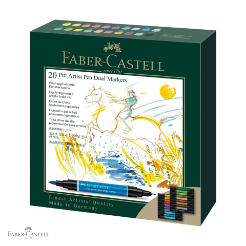 Markere si instrumente de desen artistic - Set 20 markere dual tip Faber-Castell Pitt Artist Pen, varf pensula si liner, pentru desen artistic