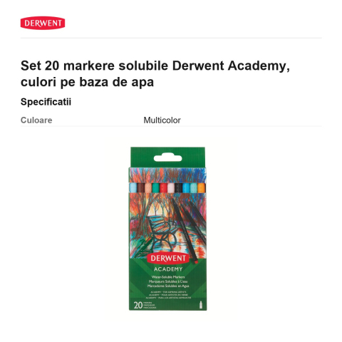 Set 20 markere solubile Derwent Academy, culori pe baza de apa [2]