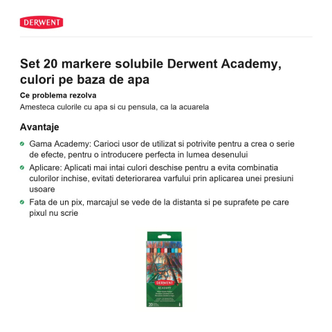 Set 20 markere solubile Derwent Academy, culori pe baza de apa [1]