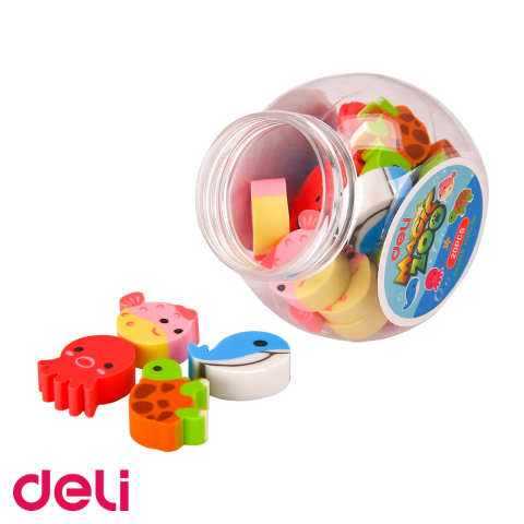 Set 20 radiere in forma de animalute Deli Mini Zoo, ambalate in borcan plastic, pentru copii [3]