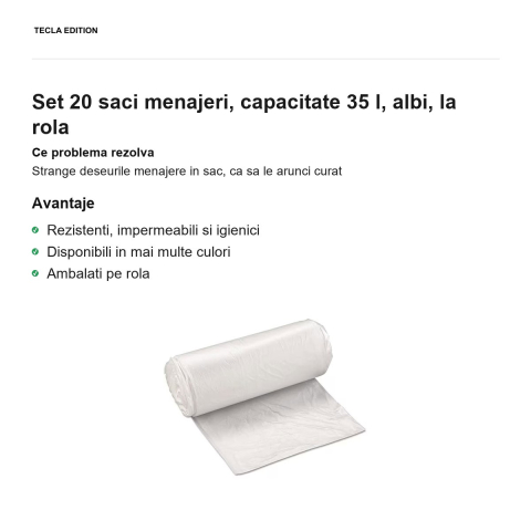 Set 20 saci menajeri, capacitate 35 l, albi, la rola [1]